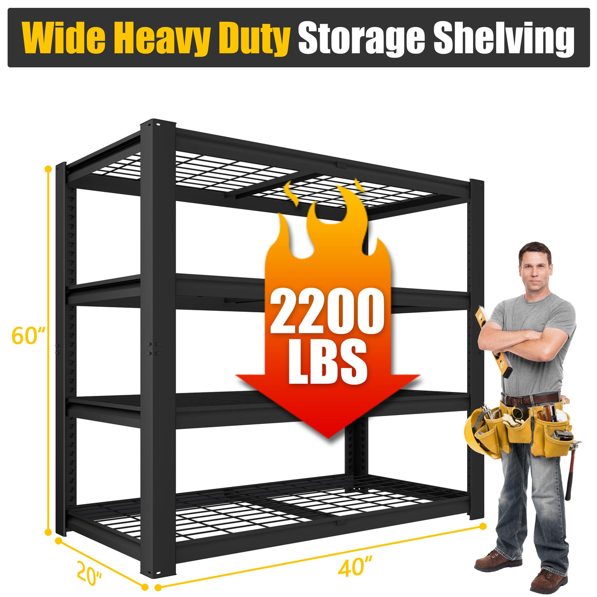 PrimeZone Heavy Duty Storage Shelves - 40" W X 20" D X 60" H Adjustable Garage Wire Shelving Unit, 4 Tier Industrial Metal Shelf Standing Utility Rack for Warehouse, Pantry, Basement, Black, 2 Pack PrimeZone