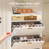 spanspace Freestanding Shoe Storage Cabinet for Entryway, Farmhouse Shoe Rack Cabinet with Open Shelf & 2 Flip-Drawer, Metal Legs for Hallway spanspace