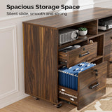 VINGLI Wide 4 Drawer File Cabinet with Lock, Wood Lateral File Cabinet with Open Shelves, Lockable Rolling File Cabinets for Home Office, Dark Brown File Cabinet Printer Stand, Letter Sized VINGLI