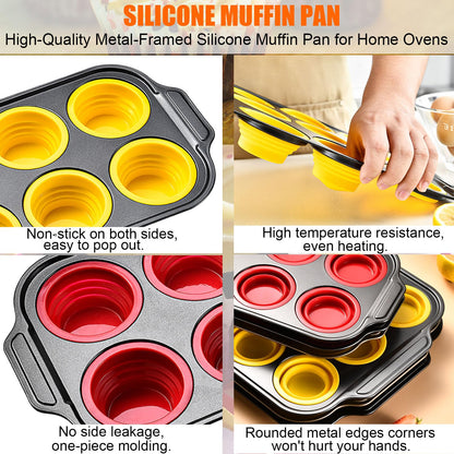 Silicone Muffin Pan, 12 Cups Muffin Pans with Metal Frame Nonstick Press to Easily Pop Out for Baking Homemade Muffins, Breads, Cupcakes, Egg Bites, BPA-Free Silicone Muffin Tin Cupcake Pan Mold