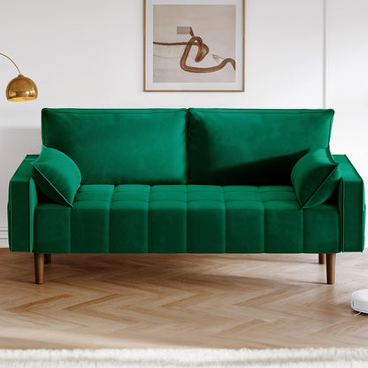 DWVO 70" Loveseat Sofa, Velvet Fabric Sofa Couch for Small Space, Modern Loveseat with Button Tufted Seat and Side Storage Pockect, 3 Seater Couch for Living Room Bedroom, 2 Pillows Included, Green