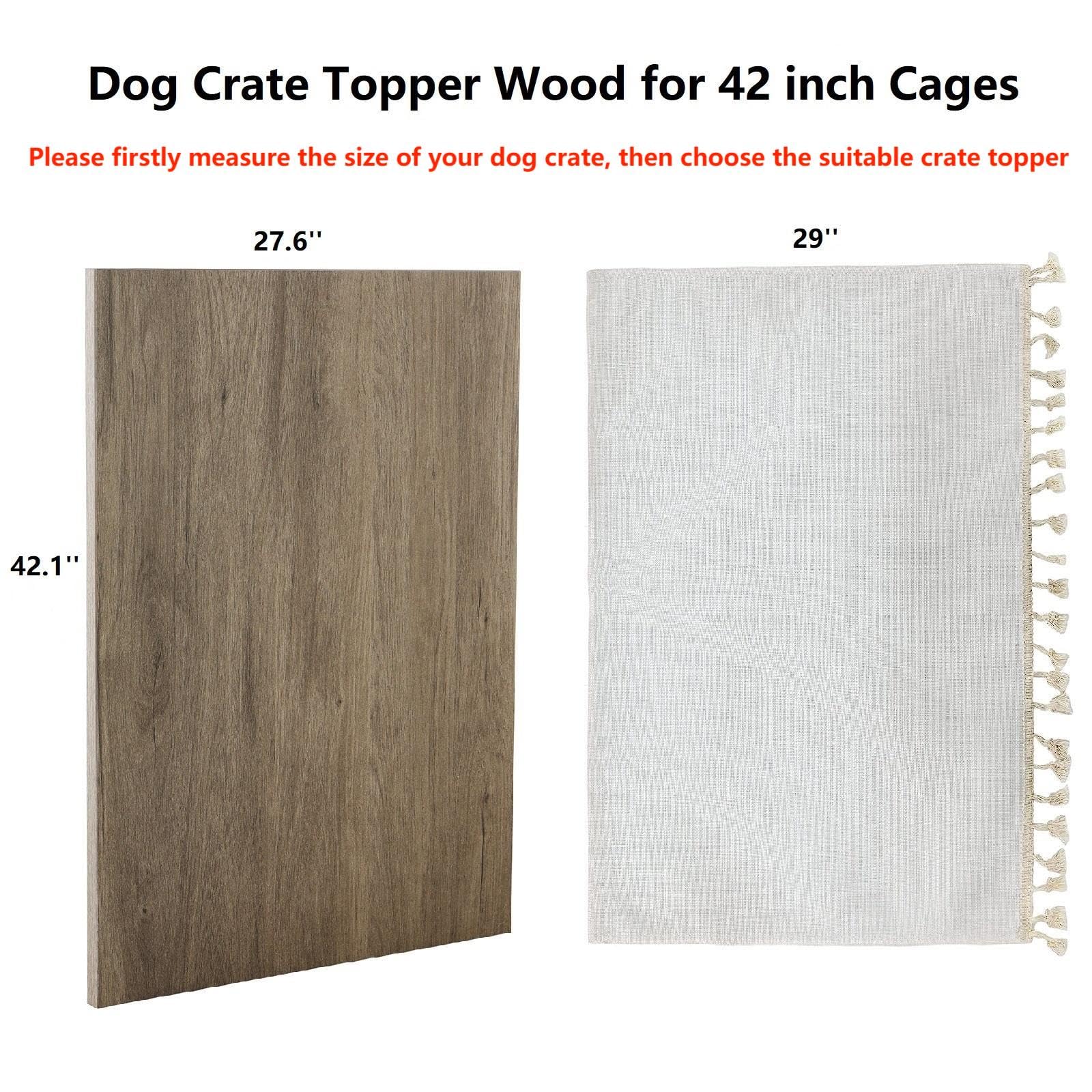 VIE DE AMAN Dog Crate Topper Wood for 48 42 36 24 inch Cages, Dog Crate Table Topper with Tassel Curtain, Rustic Style Dog Kennel Topper, Oak Grey(Dog Crate Not Include) - WoodArtSupply