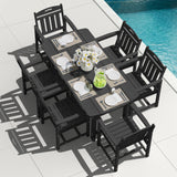 SUUNYN HDPE Outdoor Patio Dining Set with Table & 6 Chairs, All-Weather 7-Piece Outdoor Table and Chairs, 2" Umbrella Hole, Patio Furniture for Garden, Backyard, Deck | Matte Black SUUNYN