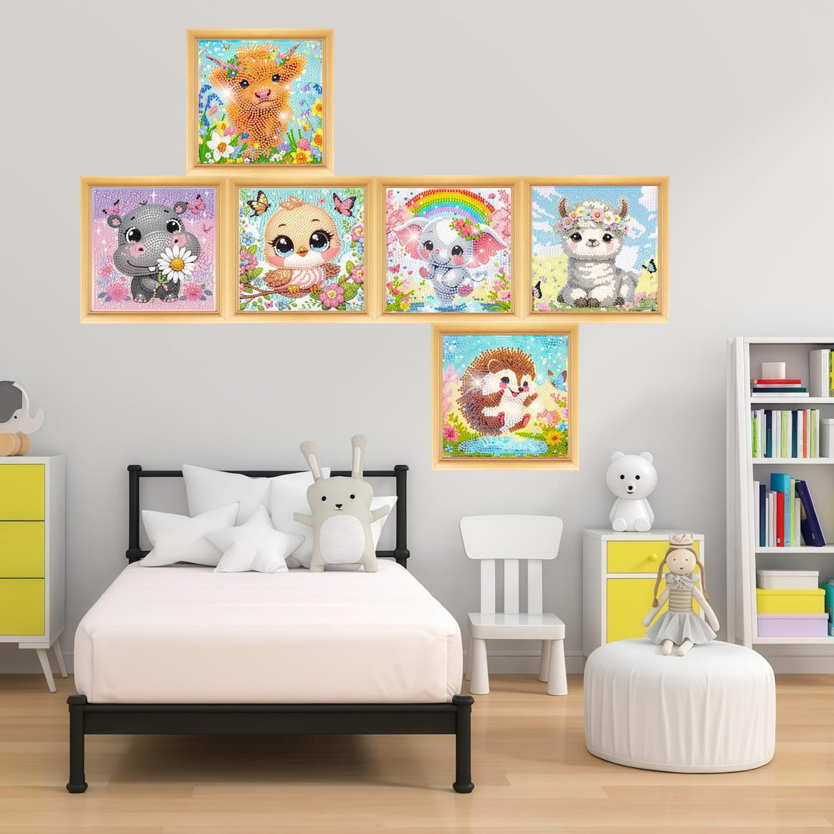6 Pack Small Diamond Painting Kits for Kids Beginners, 5D Gem Art by Number for Children Ages 6-8-12,Cute Animal Elephant Fun DIY Dot Painting Set,Home Wall Decor 6x6 Inch 5DDIYART