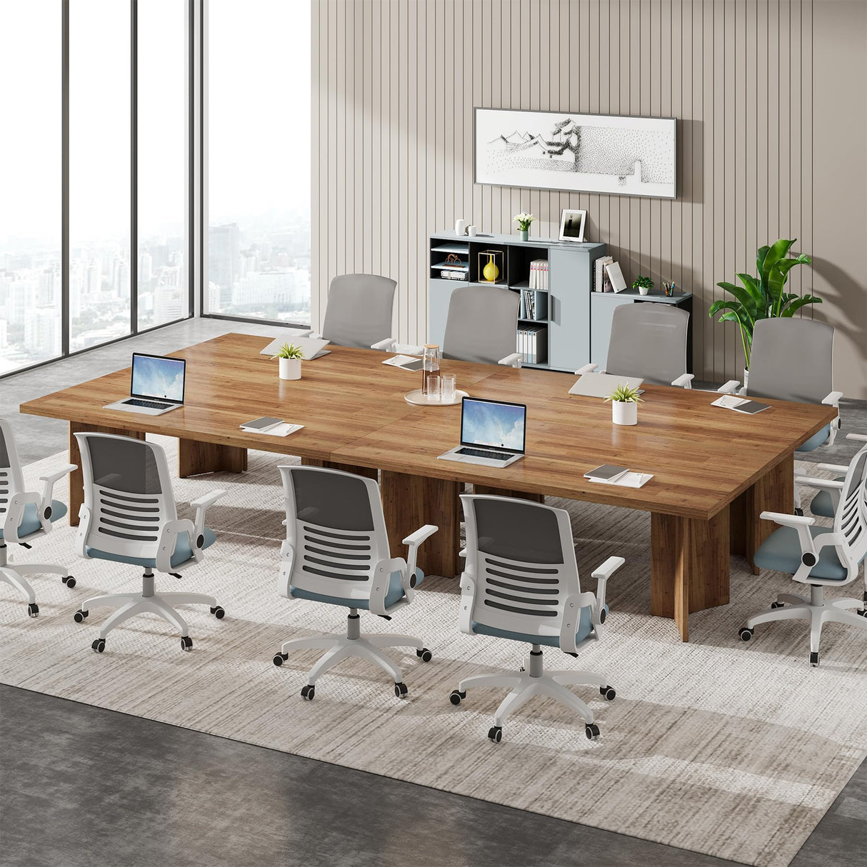 Tribesigns 15.7FT Conference Table, Large Rectangle Meeting Seminar Table for 14-16 Person, Long Wooden Business Tables (Set of 6, Walnut) Tribesigns