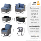 HOOOWOOO Outdoor Patio Furniture with Fire Pit Set 13 Pieces Patio Set with Fire Pit Wicker Outdoor Furniture with Fire Pit Table Set Patio Sectional Set with Swivel Chairs,Denim Blue HOOOWOOO