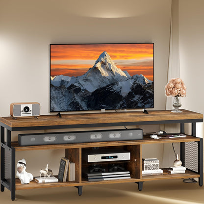 YITAHOME TV Stands for Living Room, Entertainment Center with Storage,TV Stand for 70/65 inch TV, LED TV Stand with Power Outlets, Industrial TV Console Cabinet, Retro Brown