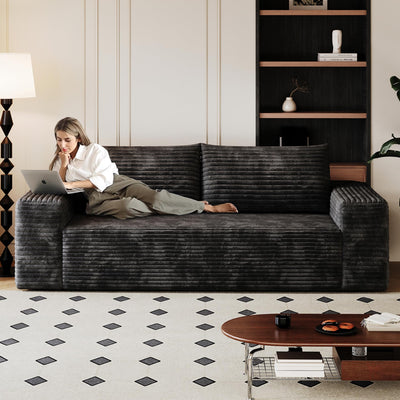 Boneless Couches for Living Room with Deep Seating, Corduroy Couch, No Assembly Required, Small Sofa in a Box, Loveseat or 3-Seater Sofa Couch, Black