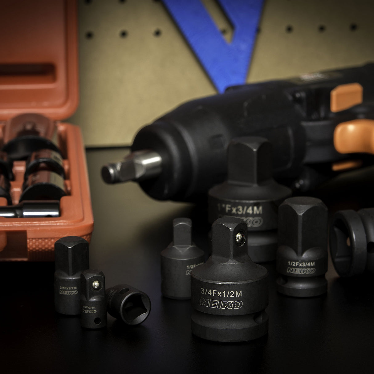 NEIKO 30223A 8 PC Impact Socket Adapter Set, Standard SAE Size, Cr-V Steel, Impact Driver & Wrench Conversion Kit, Locking Impact Socket Adapters & Reducer Set, Ball Detent, 1/4”, 3/8”, 1/2", 3/4”, 1” NEIKO