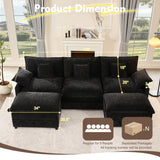 GOSUHI 108" U Shaped Couch, Modular Sectional Sofa, 3-Seater Comfy Cloud Couch with Movable Ottoman, Deep Seat Couches for Living Room, Chenille, Black GOSUHI