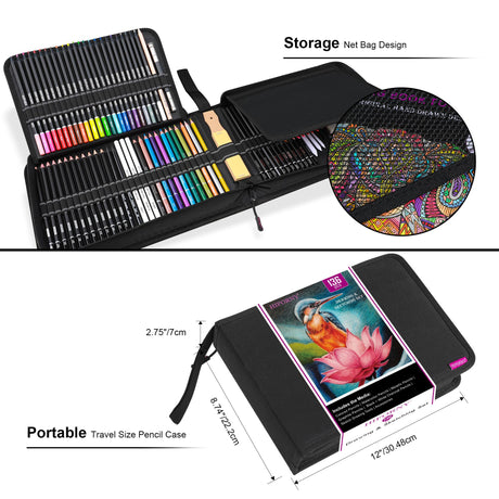 HIFORNY 136 PCS Drawing & Sketching Set,Pro Art Supplies with Graphite,Charcoal,Colored,Watercolor,Metallic Pencils,Blending Tools,Sketchbook,Watercolor Book and Coloring Book in Zipper Case (Black) HIFORNY