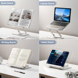 Acrylic Book Stand for Reading, Adjustable Book Holder with 360° Rotating Base & Elastic Page Clips, Foldable Desktop Riser Stand for Cookbook,Laptop,Tablet,Music Scores,Recipe,Textbook BYMECOST