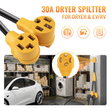MECMO 30 Amp Dryer Y Splitter to RV/EV, NEMA 14-30P to 14-50R / 14-30R Splitter Power Cord Adapter, Dryer 4-Prong 30 AMP Y Adapter Cable for EV RV Car Charging at Dryer Outlet 250V, STW 10 AWG, 2ft MECMO