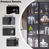 Kelueo Display Cabinet with Glass Doors,Tall Glass Display Cabinet with LED Lights,Display Cabinets for Collectibles with 3 Adjustable Shelves for Living Room,Bedroom,Office Assemble Required Kelueo