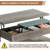 SYESWAY 42'' Lift Top Coffee Table, 4-in-1 Multifunctional Lift Coffee Table with Storage & Hidden Compartments, Farmhouse Coffe Table with Lifting top for Living Room, Dining Reception Room, Grey SYESWAY