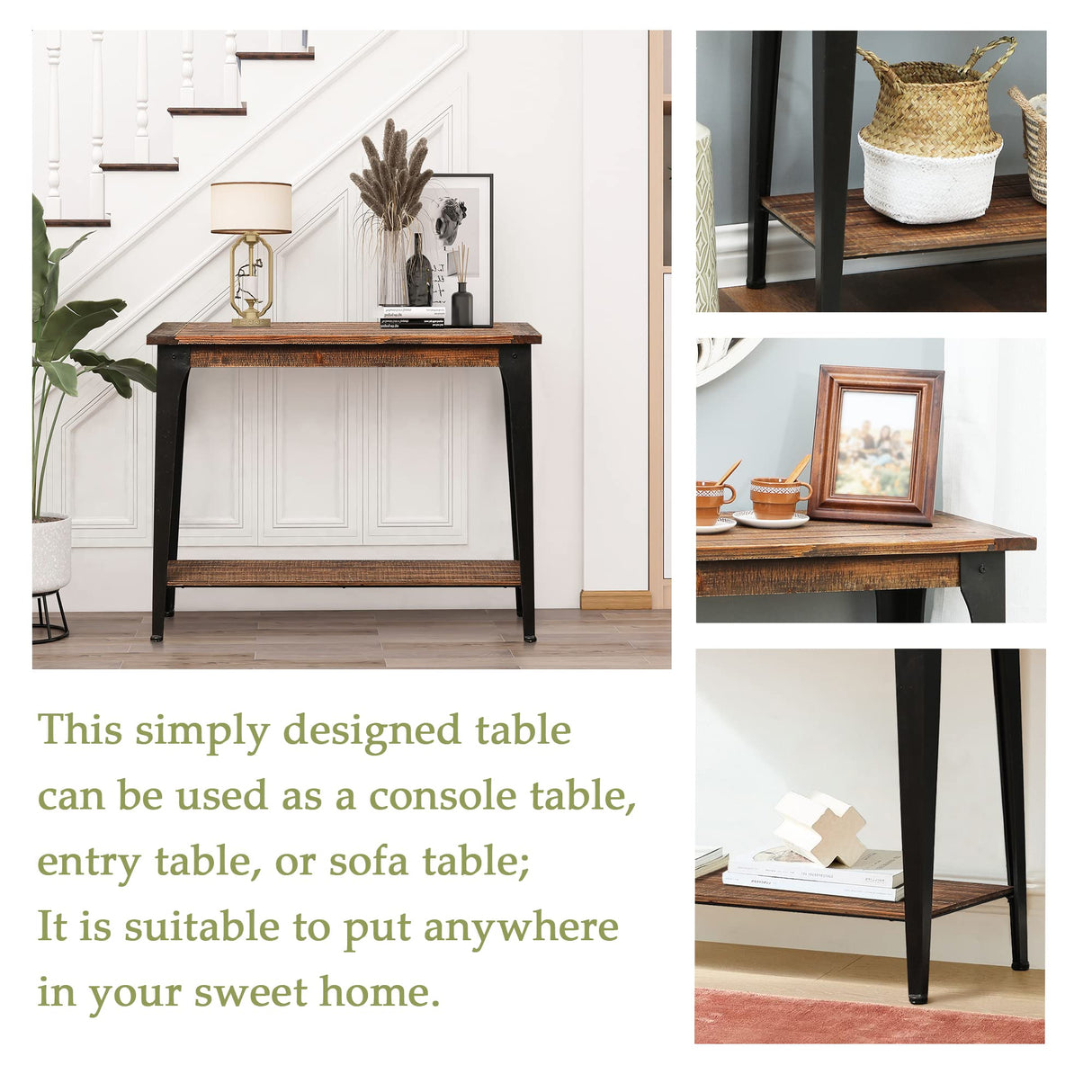 Luxenhome Console Tables for Living Room, 30'' Rustic Entryway Table, Brown/Black Wood Sofa Table Living Room Furniture, Farmhouse Entry Table Living Room, Hallway Table for Entryway LuxenHöme