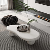 47" Modern White Coffee Table Cloud Shape Low Center Table Cute Irregular Indoor Tea Table with 3 Ball Legs for Living Room Small Space FGXJY