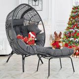 NICESOUL Patio Egg Chair with Ottoman, Big Oversized 440lbs Half-Egg Shape Chair w/Footstool, Comfortable Boho Rattan Lounger Chair w/Cushion for Reading, Living Room, Indoor, Exteriors, Porch,Gray NICESOUL