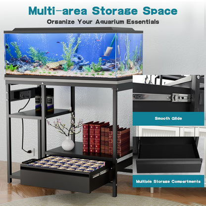 40-50 Gallon Fish Tank Stand Aquarium Stand with Power Outlet 36.6''×19.7'' Fish Tank Table with Drawer fits Aquarium Turtle Tank or Reptile Terrariums