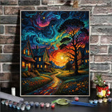 Starry Paint By Numbers Kit For Adults, Country Night Paint By Number Kits For Beginner Moon Acrylic On Canvas Diy Oil Painting Kit Adults' Paint-By-Number Kits For Gift Home Wall Decor 16x20 Inch ldazao