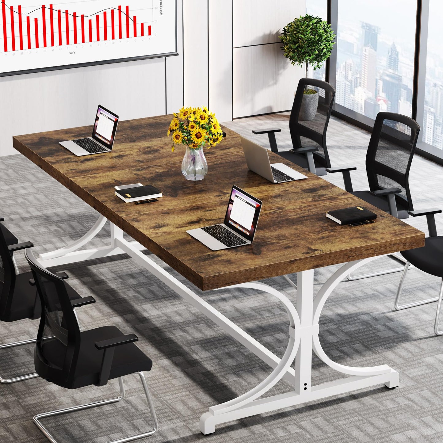 Tribesigns Meeting Seminar Table for 4-6 People, 62.4-Inch Rectangle Conference Table Conference Room Table with Thick Wooden Tabletop and X-Shaped Metal Legs for Home Office, Rustic Brown &  - WoodArtSupply