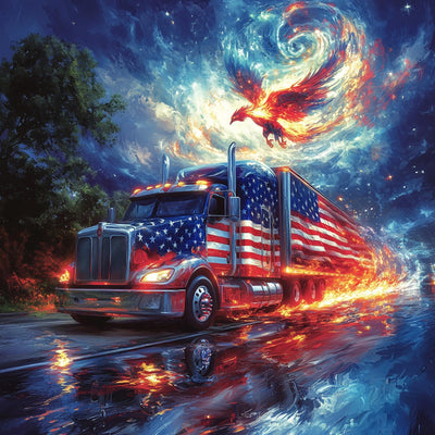 NEWENMO Colorful Truck Diamonds Painting Kits for Adults Beginner DIY 5D Eagle Diamond Art Paint with Round Diamonds, Full Drill Gem Art July 4th Diamonds Painting for Craft Home Wall Decor 12x12 Inch