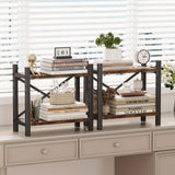 Desktop Bookshelf, 4-Tier Stackable Narrow Bookcase, Adjustable Industrial Desk Organizer & Hutch - Rustic Brown Wood Desktop Book Organizer for Living Room, Bedroom & Home Office Homeiju