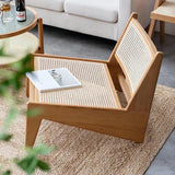 homary Japandi Walnut Rattan and Wood Lounge Chairs Mid Century Modern Armless Accent Chair for Living Room Bedroom Balcony & Patio homary