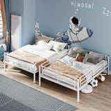 Merax Full Over Full Metal Bunk Bed with Ladder and high Guardrail, Able to Split, Storage Space, No Box Spring Needed, Noise Free, White Merax