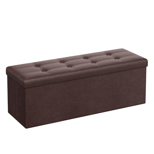 SONGMICS 43 Inches Folding Storage Ottoman Bench, Storage Chest, Footrest, Coffee Table, Padded Seat, Faux Leather, Holds up to 660 lb, Brown ULSF703, L(15 x 43 x 15 Inches) - WoodArtSupply