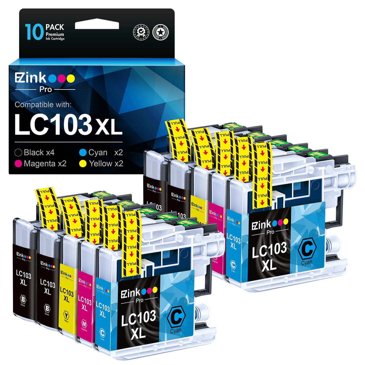 E-Z Ink Pro LC103 LC103XL Compatible Ink Cartridge Replacement for Brother LC103 XL LC101 LC 103 Ink Cartridges Compatible with MFC-J870DW MFC-J475DW MFC-J6920DW MFC-J6520DW (10 Pack, 4B2C2M2Y) E-Z Ink Pro