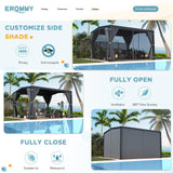 EROMMY Louvered Pergola 11' x 13' Outdoor Hard Top Mansard Roof Gazebo with Aluminum Frame and Adjustable Metal Rainproof Roof for Garden & Patio, Curtains and Netting Included, Gray-Black EROMMY