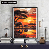 Zariocy Paint by Numbers Kits for Adults - Elephant DIY Oil Paintings Canvas Acrylic Paint Set - Sunset Landscape Paint by Numbers Kit for Beginners and Ideal for Home Decor 16x20 inch Zariocy