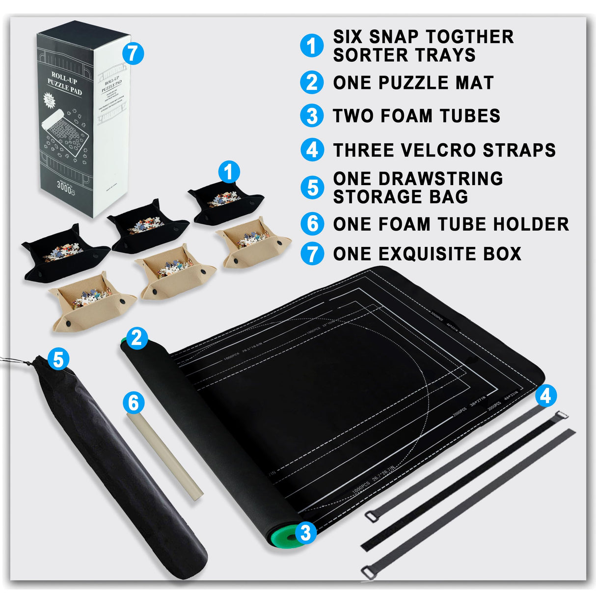 Rubber Jigsaw Puzzle Mat Roll Up,48.8X35 in 3000 2000 1500 1000 Pieces Puzzel Mats，Roll-Up Save Pad Trays for Sorting Board Glue Sheets and Frame Storage Accessories for Adults Pohxev