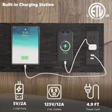 TRIFEBLE End Table with Charging Station, Narrow Side Table with 2 Fabric Drawers, Skinny Nightstand with LED Light, Slim Bedside Table for Bedroom, Living Room, Small Spaces, Black TRIFEBLE