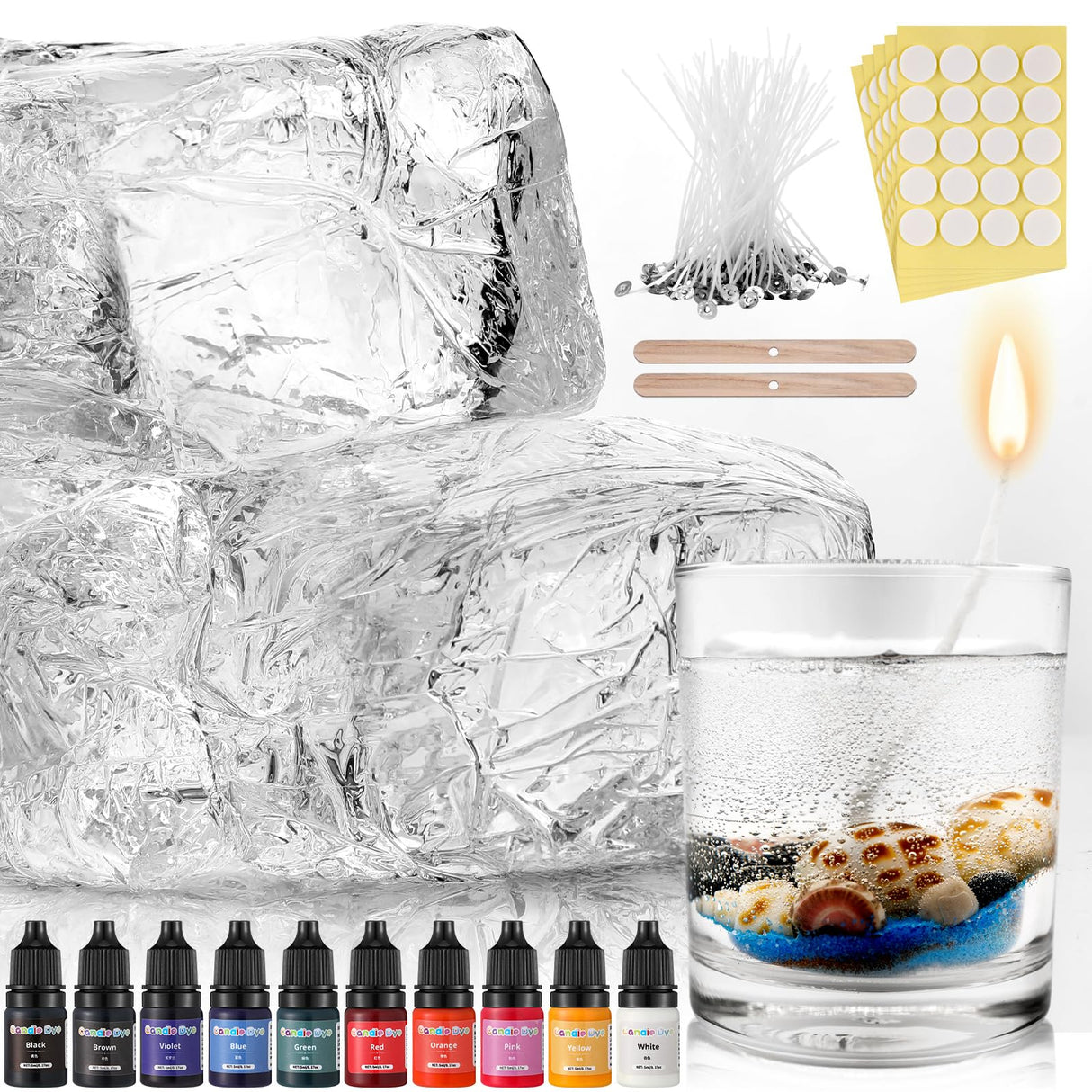 Heigble 9.9 lb Gel Candle Wax Making Clear Handmade High Density Jelly Candle Wax with Wick and Stickers with Dye for DIY Making Kit Heigble