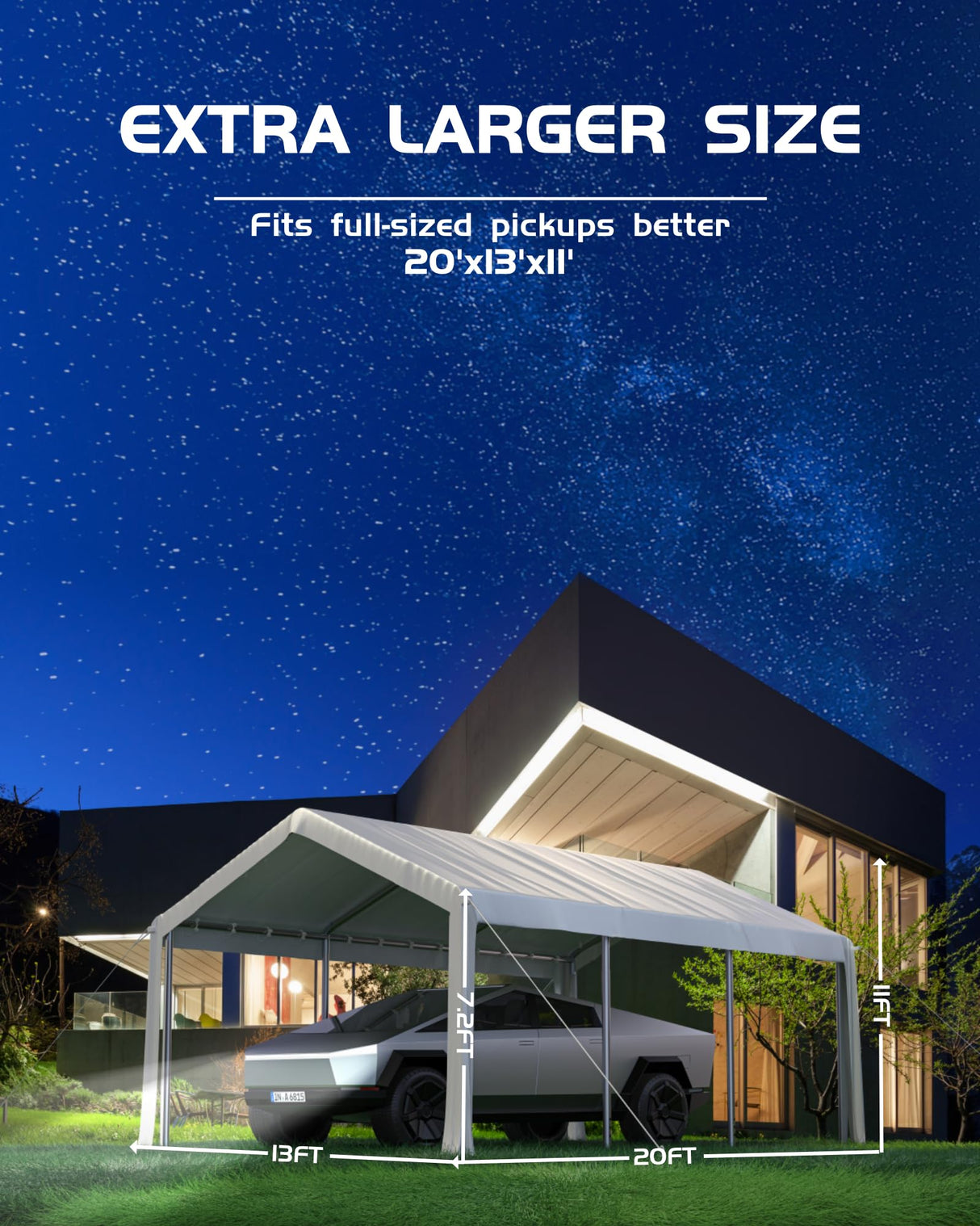 GarveeLife 20'x 10'x 11' Windproof Carport Top Replacement Cover Grey Heavy-Duty Garage Top Tent Shelter Tarp Waterproof & UV Protected (Top Cover ONLY, Frame Not Included) White GarveeLife