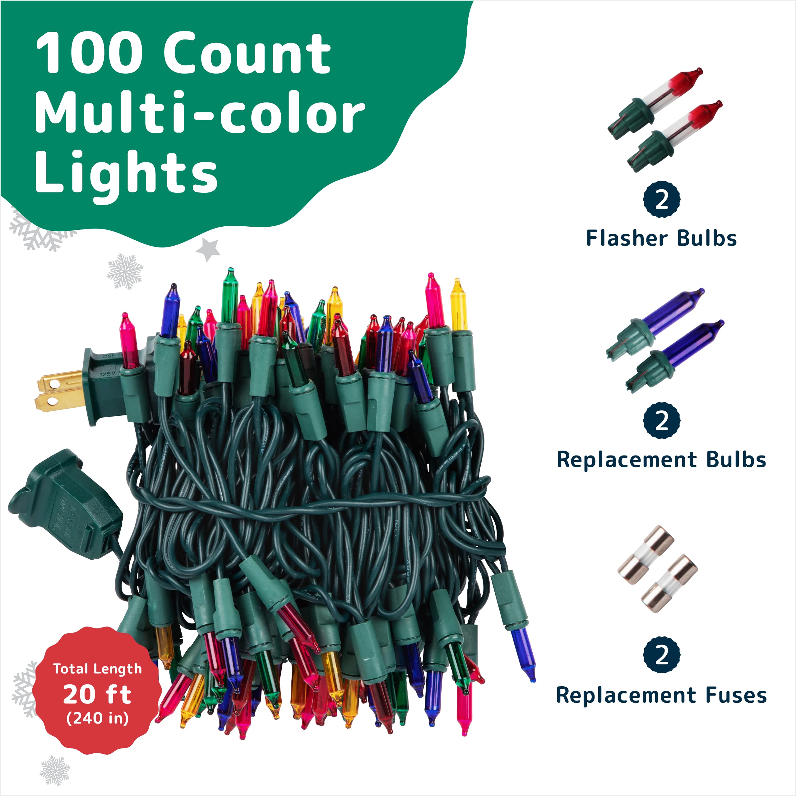 PREXTEX Christmas Lights with Green Wire - Thumbnail 2