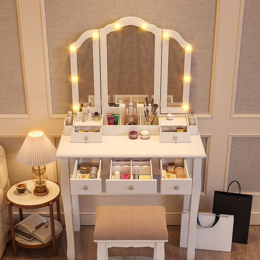 YIXHQ Makeup Vanity with Lights Vanity Desk with Mirror and Lights Makeup Vanity with Drawers Vanity Table with Lights Vanity with Lighted Mirror and