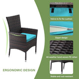 ALAULM 10 Piece Patio Dining Set All-Weather Wicker Outdoor Patio Furniture Set w/Tempered Glass Tabletop, Removable Cushions and Umbrella Hole for Patio, Backyard, Garden, Poolside (Blue) ALAULM