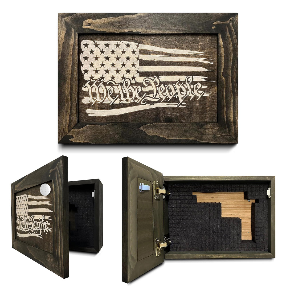 We The People Patriotic Gun Concealment Furniture - Handcrafted Hidden Gun Storage Wall Decor - Hidden Gun Shelf with Magnetic Lock for Quick Access - by Bellewood Designs (Black and White) Bellewood Designs