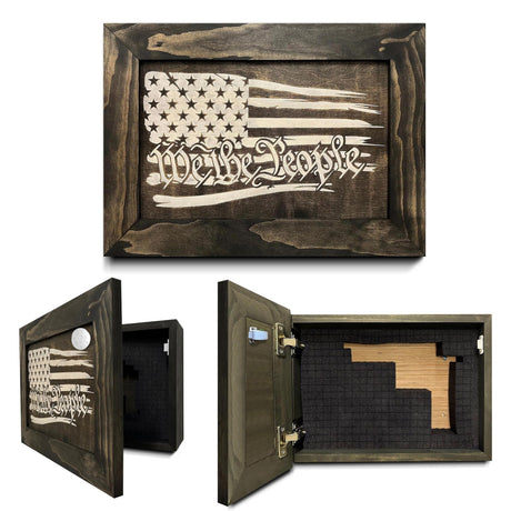 We The People Patriotic Gun Concealment Furniture - Handcrafted Hidden Gun Storage Wall Decor - Hidden Gun Shelf with Magnetic Lock for Quick Access - by Bellewood Designs (Black and White) Bellewood Designs