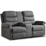 URRED Loveseat Recliner Sofa, Double Manual Recliner RV Sofa with Console, Linen Recliner Chair Home Theater Seating with Cup Holders/Lumbar Pillow/Hidden Storage for Living Room(Grey) URRED