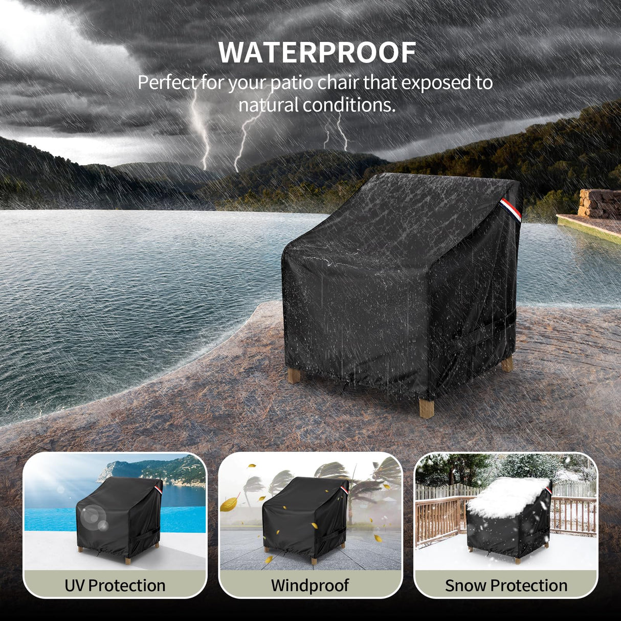 KylinLucky Patio Furniture Covers Waterproof for Chairs, Lawn Outdoor Chair Covers Fits up to 32 W x 37 D x36 H inches 2 Pack Black KylinLucky