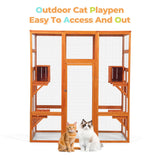 COZIWOW 70" Wooden Extra Large Outdoor Cat Cage Catio with Perche&Condo, Assembled Play Run Cat Enclosure Indoor Kitty Window Kennel with Waterproof Roof, 7 Platforms & 2 Resting Box（Orange） COZIWOW