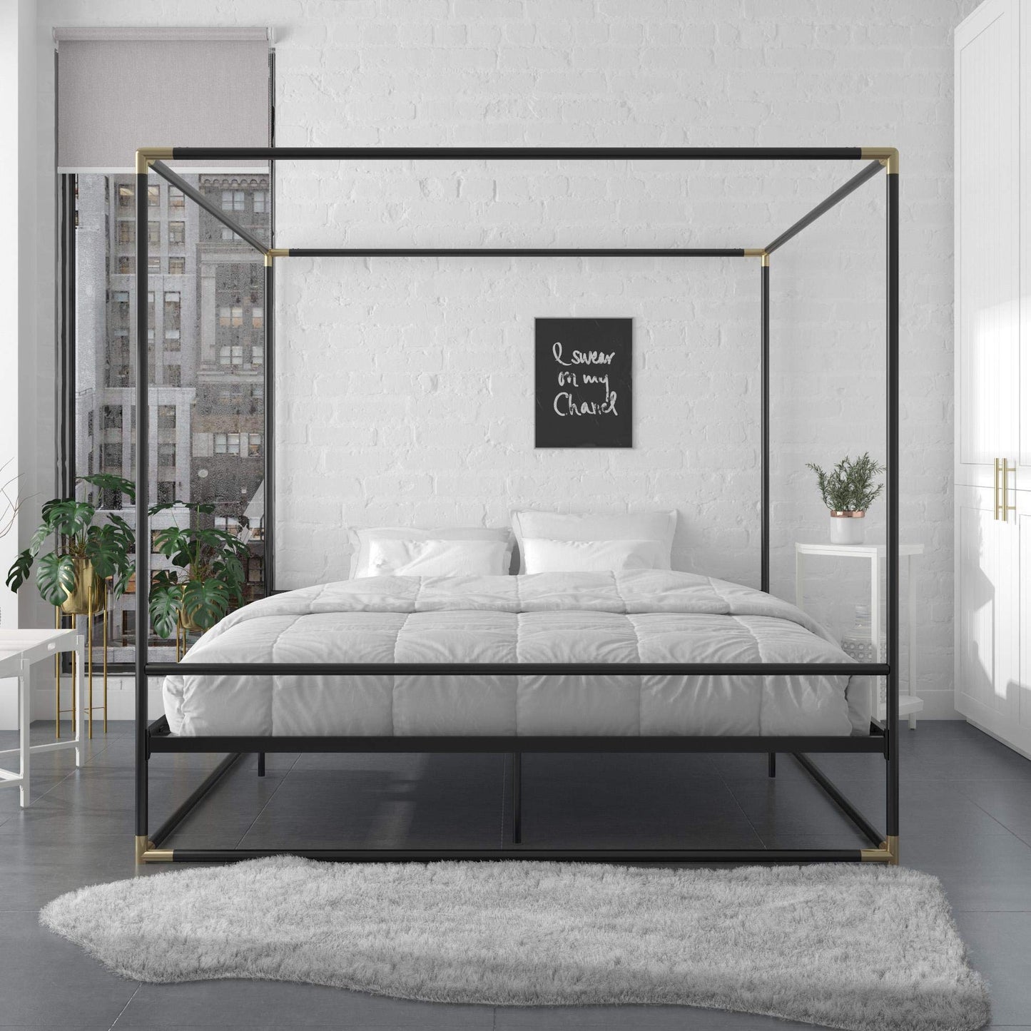 CosmoLiving by Cosmopolitan CosmoLiving Celeste Canopy Metal, King Size Frame, Black/Gold Bed