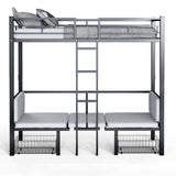 PVWIIK Twin Size Loft Bed with Desk for Dormitory,Living Room,Bedroom,Metal Bed Frame w/Wood Slats Support/Table Sets Transformable to Twin Over Twin Bunk Bed,Black（Cushion Not Included） PVWIIK