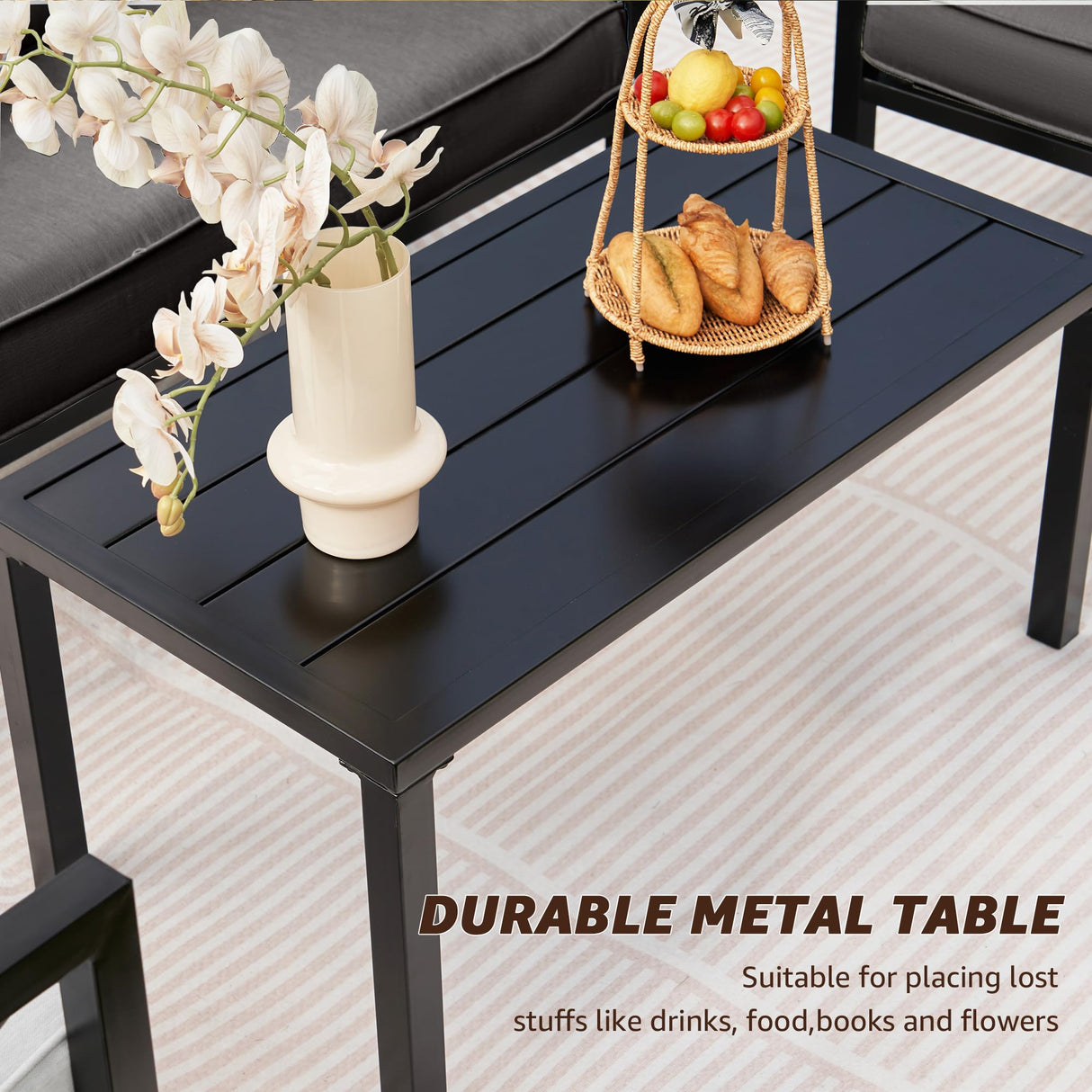 NATURAL EXPRESSIONS Outdoor Patio Furniture 4 Pieces Set, Modern Patio Conversation Sets, Outdoor Sectional Metal Sofa with 5.5 Inch Cushion and Coffee Table,Black NATURAL EXPRESSIONS