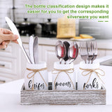 Tiangrid 4 Pcs Silverware Utensil Holder Mason Jar with Wooden Utensil Organizer for Kitchen Countertop Forks Spoons Knives Storage White Farmhouse Kitchen Caddy Glass Cooking Decor for Party Tiangrid