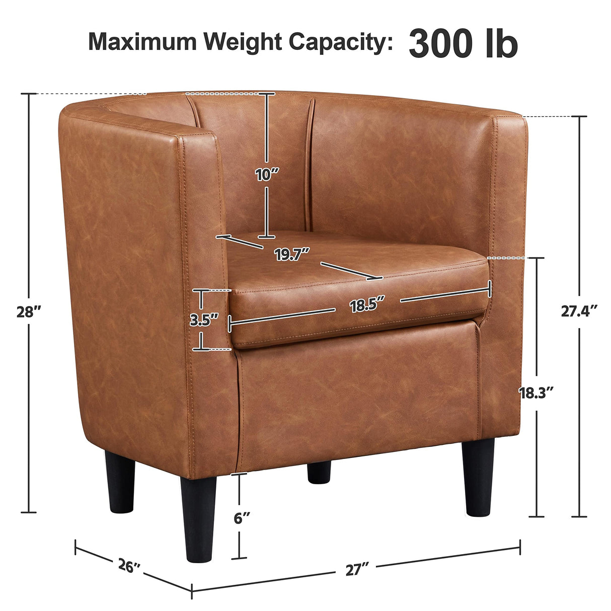 Yaheetech Accent Chair, PU Leather, Modern and Comfortable Armchairs, Upholstered Barrel Sofa Chair for Living Room Bedroom Waiting Room, Brown Yaheetech